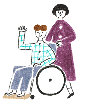 車椅子の女性と介助する女性のイラスト